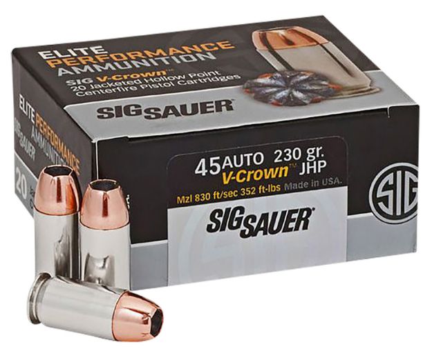 Picture of Sig Sauer E45AP220 Elite Performance  45ACP 230gr V-Crown Jacketed Hollow Point 20 Per Box/10 Case