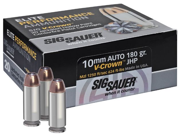 Picture of Sig Sauer E10MM120 Elite Performance  10mmAuto 180gr V-Crown Jacketed Hollow Point 20 Per Box/10 Case