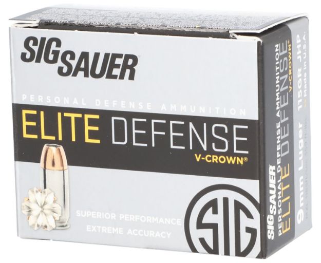 Picture of Sig Sauer E9MMA120 Elite Performance  9mmLuger 115gr V-Crown Jacketed Hollow Point 20 Per Box/10 Case