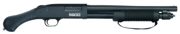 Picture of Mossberg 51601 590S Shockwave 12 Gauge 8+1(1.75") 5+1(2.75") 4+1(3") 3" Chamber, 14.375" Barrel, Matte Blued Metal Finish, Corncob Forend w/Strap, Dual Extractors, Raptor Birdshead Grip Stock