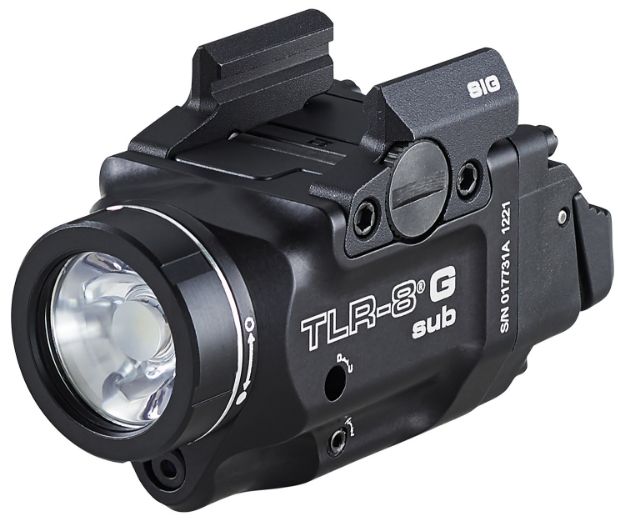 Picture of Streamlight 69437 TLR-8 w/Laser Black Anodized, Green Laser 5.0 mW/500 Lumens Output 510-530nm Wavelength, Fits Sig Sauer P365/P365XL