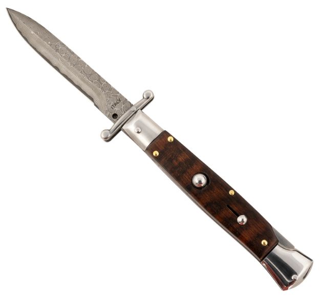 Picture of Steel River Knives SGSWRDAM Spartan  3.9" Italian Bayonet Damascus 5.1" Snakewood Buffalo Horn Handle Side Open