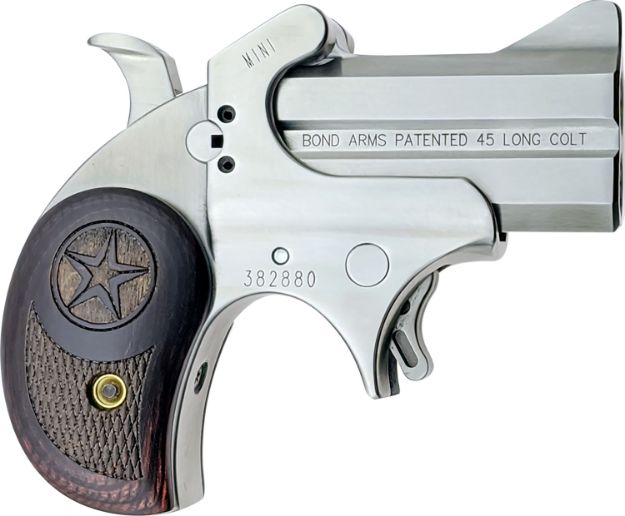 Picture of Bond Arms BAM Mini Original 45 Colt (LC) 2rd 2.50"  Stainless Steel Double Barrel & Frame, Auto Extractor & Rebounding Hammer, Blade Front/Fixed Rear Sights, Rosewood Grips, Manual Safety