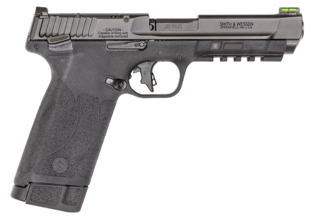 Picture of Smith & Wesson 13433 M&P 22 Magnum  22 WMR 30+1 (2) 4.35" Tempo Barrel System, Black, Polymer Frame with Pic. Rail, Optic Cut Slide, Fiber Optic Sight, Flat Faced Trigger, Ambi Controls