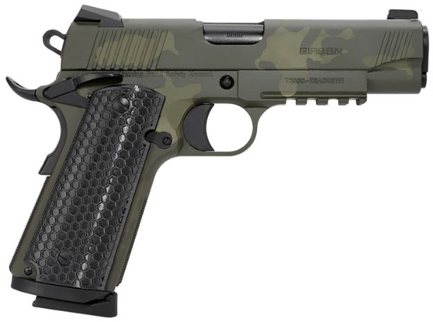 Picture of Girsan 392071 MC1911 C Untouchable Compact Frame 9mm Luger 9+1 4.40" Black Steel Barrel, OD Camo Serrated Steel Slide & Frame w/Beavertail & Picatinny Rail, Black Polymer Grip