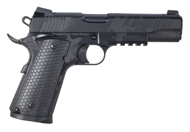 Picture of Girsan 392068 MC1911 S Untouchable Full Size 45 ACP 8+1 5" Black Steel Barrel, Black Camo Serrated Steel Slide & Frame w/Beavertail & Picatinny Rail, Black Polymer Grip