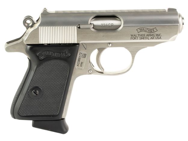 Picture of Walther Arms 4796020 PPK  32 ACP 6+1 3.30" Stainless Steel Barrel, Matte Stainless Serrated Slide & Frame w/Beavertail, Black Checkered Polymer Grip, Right Hand