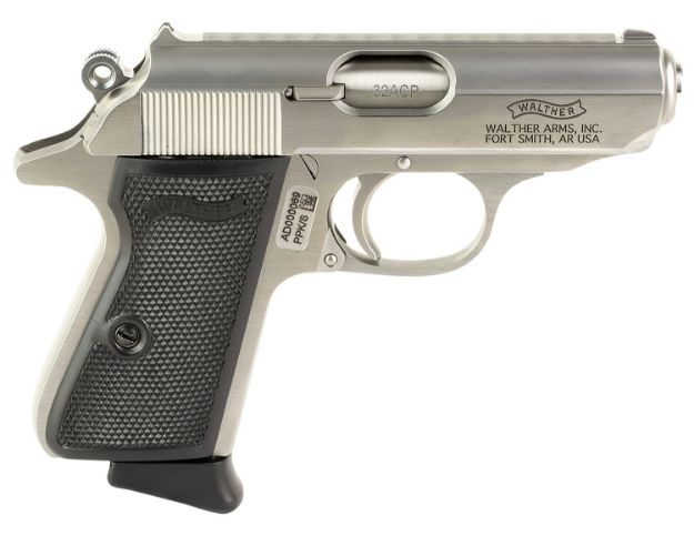 Picture of Walther Arms 4796022 PPK/S  32 ACP 7+1 3.30" Stainless Steel Barrel, Matte Stainless Serrated Slide & Frame w/Beavertail, Black Checkered Polymer Grip, Right Hand