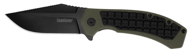 Picture of Kershaw 8760 Faultline  3" Folding Drop Point Plain Black Oxide 8Cr13MoV SS Blade Black/OD Green Glass-Filled Nylon Handle Includes Pocket Clip