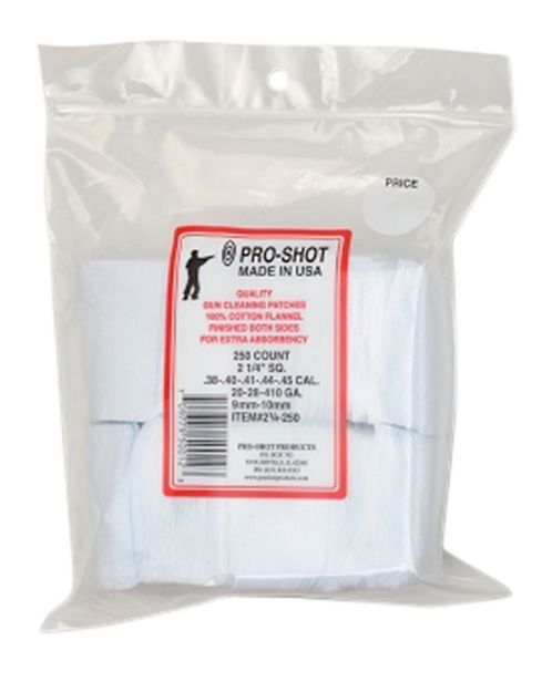 Picture of Pro-Shot 214250 Cleaning Patches  .38 - .45 Cal/ .410 / 20 Gauge 2.25" Square Cotton Flannel 250 Pack