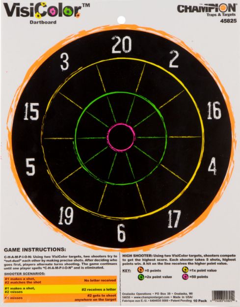 Picture of Champion Targets 45825 VisiColor Dartboard Hanging Paper Multi Color 11"x14" Dart Board 10 Pack