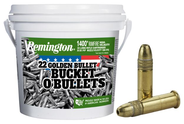 Picture of Remington Ammunition 21231 Golden Bullet Bucket O Bullets 22LR 36gr Plated Hollow Point 1400 Per Box/4 Case *Bucket