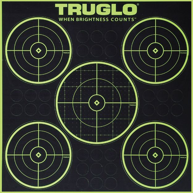 Picture of TruGlo TG11A6 Tru-See 5-Bull Target Self-Adhesive Heavy Paper Black/Green 12"x12" 6 Pack