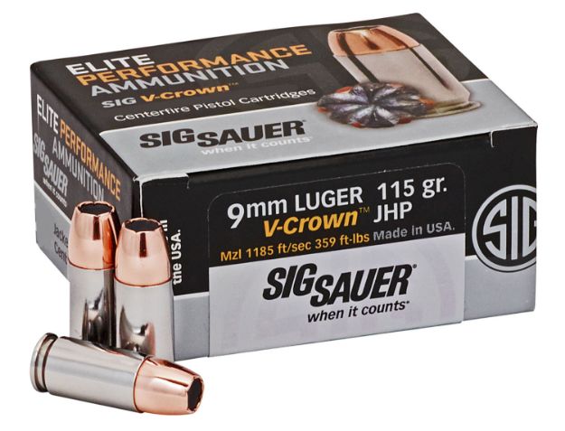 Picture of Sig Sauer E9MMA150 Elite Performance  9mmLuger 115gr V-Crown Jacketed Hollow Point 50 Per Box/10 Case