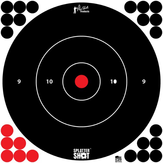 Picture of Pro-Shot 12BWHTETG12P SplatterShot  12" Bullseye Hanging Tagboard Black/Red Impact Enhancement White 12 PK