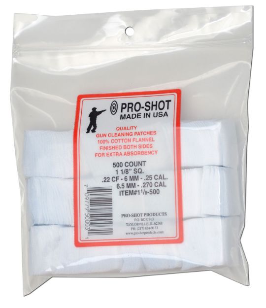 Picture of Pro-Shot 118500 Cleaning Patches  .22/ .270 Cal 1.125" Square Cotton Flannel 500 Pack