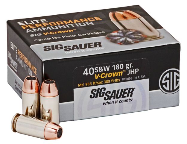 Picture of Sig Sauer E40SW250 Elite Performance  40S&W 180gr V-Crown Jacketed Hollow Point 50 Per Box/10 Case