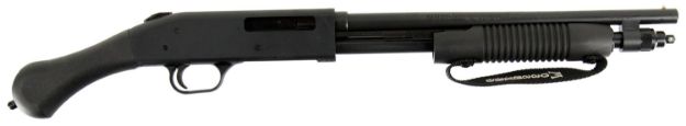 Picture of Mossberg 50649 590 Shockwave 410 Gauge 5+1 3" 14.375" Heavy Barrel, Blued Metal Finish, Dual Extractors, Drilled & Tapped Receiver, Corncob Forend w/Strap, Raptor Birdshead Grip Stock