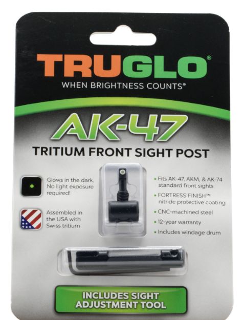 Picture of TruGlo TG231AK1 Tritium Rifle Front Sight  Black-Green with White Outline  for AK-47, AKM, AK-74