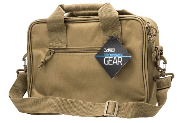 Picture of NcStar CPDX2971T VISM Double Pistol Range Bag w/ Mag Pouches Loop Fasteners Zippers Padding & Tan Finish