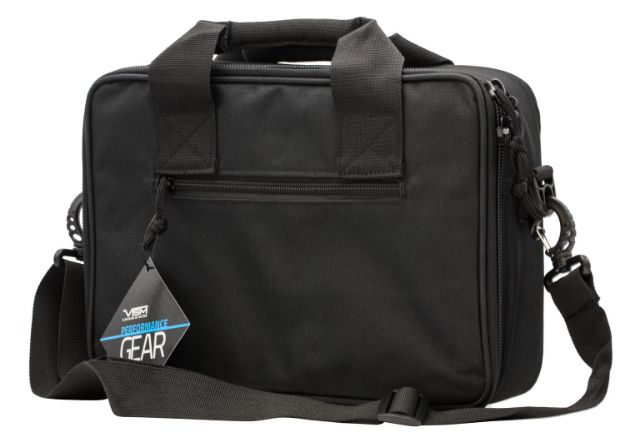 Picture of NcStar CPDX2971B VISM Double Pistol Range Bag w/ Mag Pouches Loop Fasteners Zippers Padding & Black Finish