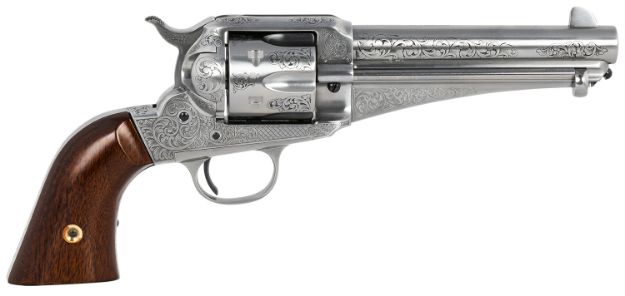 Picture of Taylors & Company 550408 1875 Army Outlaw 45 Colt (LC) Caliber with 5.50" Barrel, 6rd Capacity Cylinder, Overall White Engraved Finish Steel & Walnut Grip