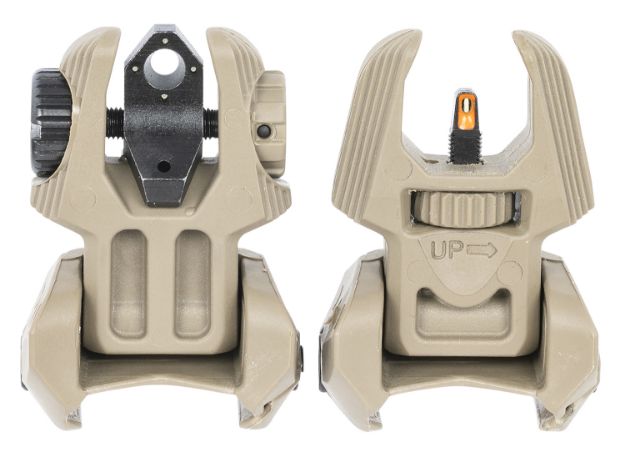 Picture of Meprolight USA 403440 FUBS Self Illuminated Flip Backup Sights  Desert Tan-Orange Front Sight /Green Rear Sight for AR-15