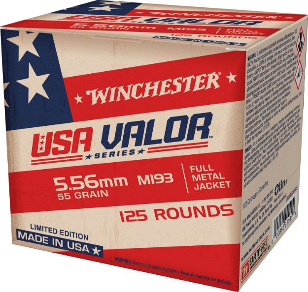 Picture of Winchester Ammo USA193125 USA Valor M193 5.56x45mmNATO 55gr Full Metal Jacket 125 Per Box/10 Case