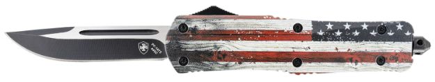 Picture of Templar Knife LWUS331 Wood US Flag Gen II Large 3.50" OTF Drop Point Plain US Flag Painted Wood Grain Aluminum Handle Features Glass Breaker/Pocket Clip