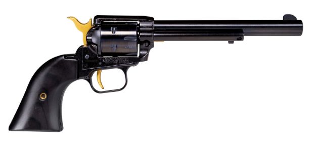 Picture of Heritage Mfg RR22B4GLD Rough Rider  22 LR 6 Shot 4.75" Black Oxide Barrel, Cylinder & Frame, Black Laminate Wood Grips Features Gold Accents