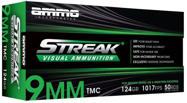 Picture of Ammo Inc 9124TMCSTRKGRN50 Streak Visual (GREEN)  9mm Luger 124gr Total Metal Case 50 Per Box/20 Case