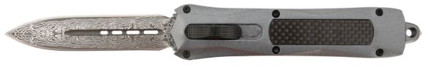 Picture of Steel River Knives A163BDD Spartan  3.50" OTF Dagger Plain Damascus 440C SS Blade/Gray w/Carbon Fiber Inlay Aluminum Zinc Alloy Handle