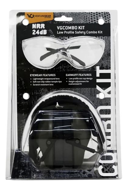 Picture of Pyramex VGCOMBO110 Low-Profile Combo Kit  Scratch Resistant Clear Lens & Frame with Rubber Temple Tips Gray Low-Profile Earmuffs