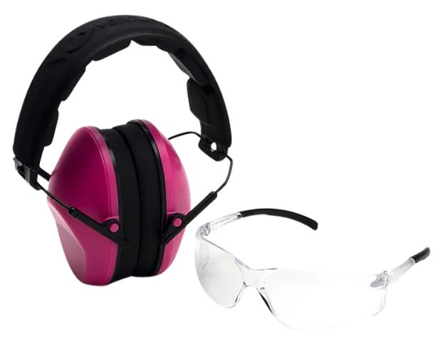 Picture of Pyramex VGCOMBO210 Low-Profile Combo Kit  Scratch Resistant Clear Lens & Frame with Rubber Temple Tips Pink Low-Profile Earmuffs