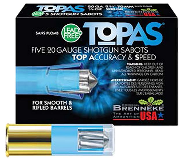 Picture of Brenneke SL202TOPN TOPAS  20Gauge 2.75" 1/2oz Sabot Slug Shot 5 Per Box/50 Case