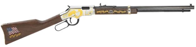 Picture of Henry H004MS2 Golden Boy Military Service Tribute 2 Full Size 22 Short, 22 Long, 22 LR, 16 LR/21 Short, 20" Blued Barrel, Nickel-Plated Metal Finish & American Walnut Stock Right Hand