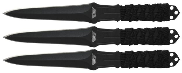 Picture of Uzi Accessories UZKTRW003 Throwing Knives  3" Fixed Straight Back Plain Black Stainless Steel Blade Black Nylon Cord Wrapped Handle