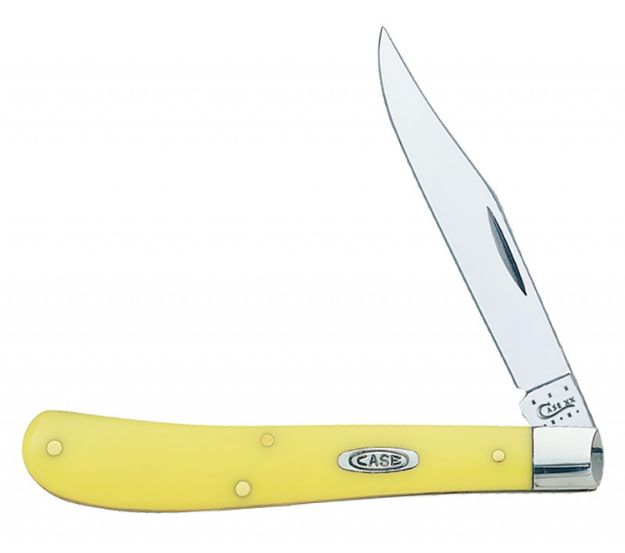 Picture of Case 031 S Trapper Slimline 3.25" Folding Clip Point Plain Tumble Polish Chrome Vanadium Steel Blade Yellow Synthetic Handle