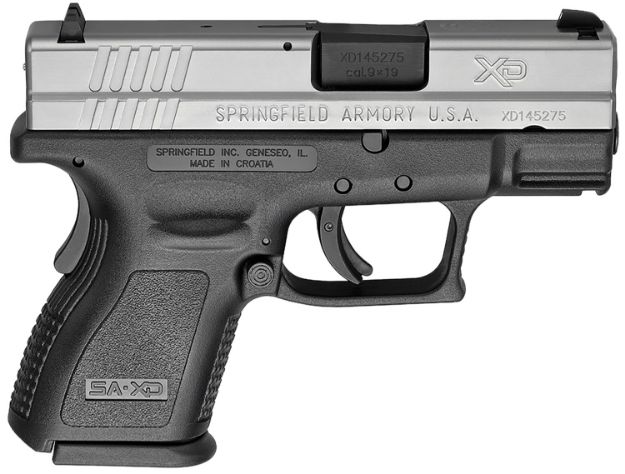 Picture of Springfield Armory XD9821 XD *CA Compliant Sub-Compact Frame 9mm Luger 10+1, 3" Black Melonite Steel Barrel, Serrated Stainless Steel Slide, Black Polymer Frame w/Picatinny Rail