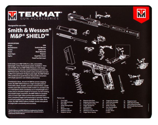 Picture of TekMat TEKR20SWMPSHIELD S&W M&P Shield Ultra 20 Cleaning Mat S&W M&P Shield Parts Diagram 15" x 20"