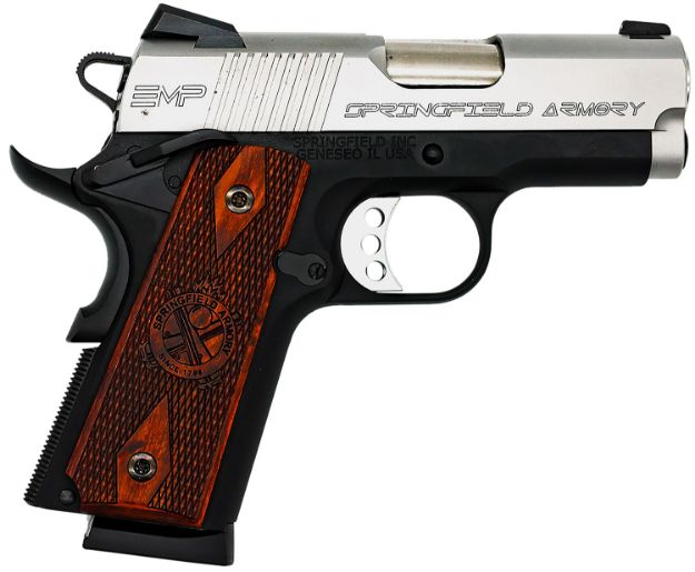 Picture of Springfield Armory PI9209LCA 1911 EMP *CA Compliant 9mm Luger 3" 9+1 Black Hardcoat Anodized Stainless Steel Slide Crossed Cannon Cocobolo Grip