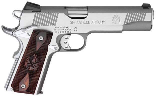 Picture of Springfield Armory PX9151LCA 1911 Loaded *CA Compliant 45 ACP 7+1 5" Stainless Match Grade Barrel, Serrated Slide & Frame w/Beavertail, Crossed Cannon Cocobolo Grip