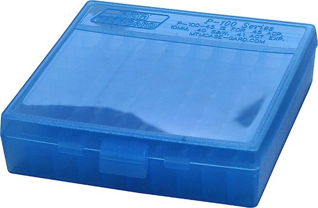 Picture of MTM Case-Gard P100924 Ammo Box Flip-Top Multi Caliber Handgun Clear Blue Polypropylene 100rd