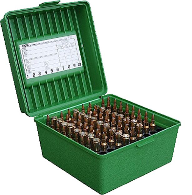 Picture of MTM Case-Gard R10010 Deluxe Ammo Box Round Handle Rifle Green Polypropylene 100rd