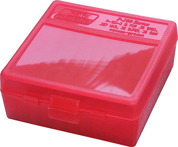 Picture of MTM Case-Gard P100329 Ammo Box Flip-Top Multi Caliber Clear Red Polypropylene 100rd