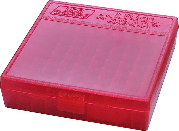 Picture of MTM Case-Gard P100929 Ammo Box Flip-Top Multi Caliber Clear Red Polypropylene 100rd