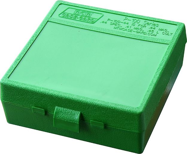 Picture of MTM Case-Gard P1004410 Ammo Box Flip-Top Multi Caliber Green Polypropylene 100rd