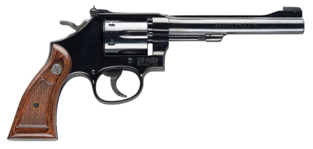 Picture of Smith & Wesson 150477 Model 17 Masterpiece *CA Compliant 22 LR Bright Blued Carbon Steel 6" Barrel, 6rd Cylinder, & K-Frame, Checkered Service Square Butt Grip, Classic-Styled Thumbpiece