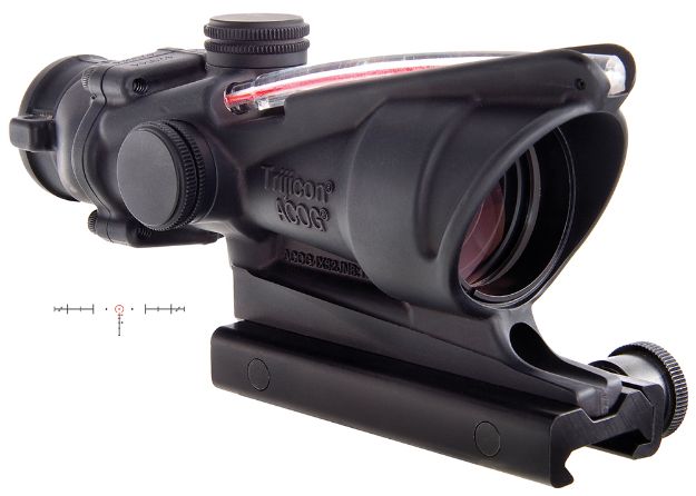 Picture of Trijicon 100219 ACOG  Black Hardcoat Anodized 4x32mm Illuminated Red Horseshoe .223/5.56 BDC Reticle