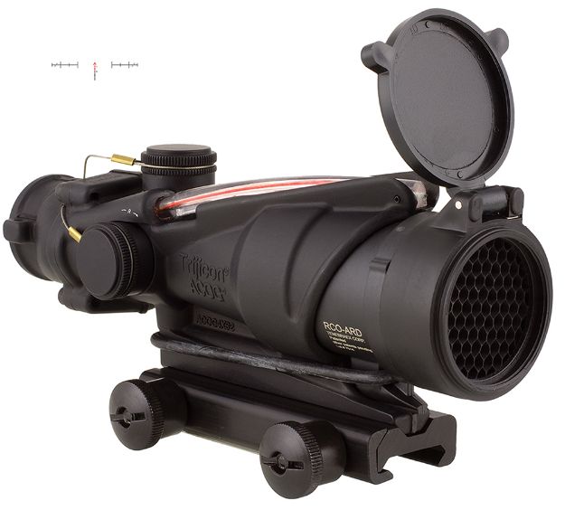 Picture of Trijicon 100228 ACOG  Black Hardcoat Anodized 4x32mm Illuminated Red Chevron Reticle